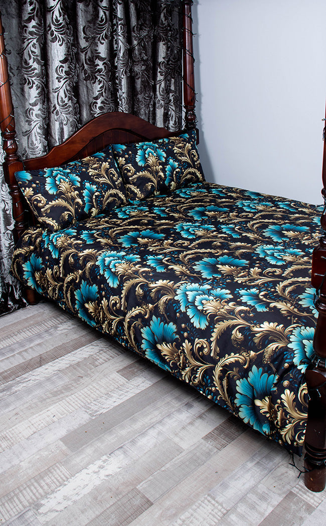 Teal Rococo Quilt Cover Set & Pillowcases-Drop Dead Gorgeous-Tragic Beautiful