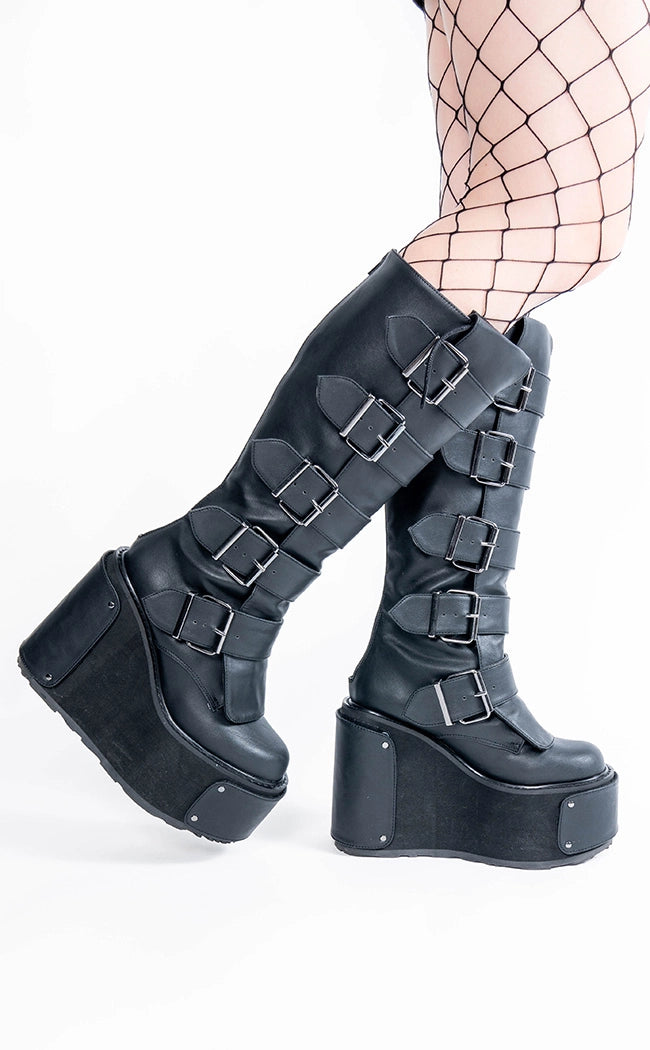 Transformer-800 Black Platform Knee High Boots