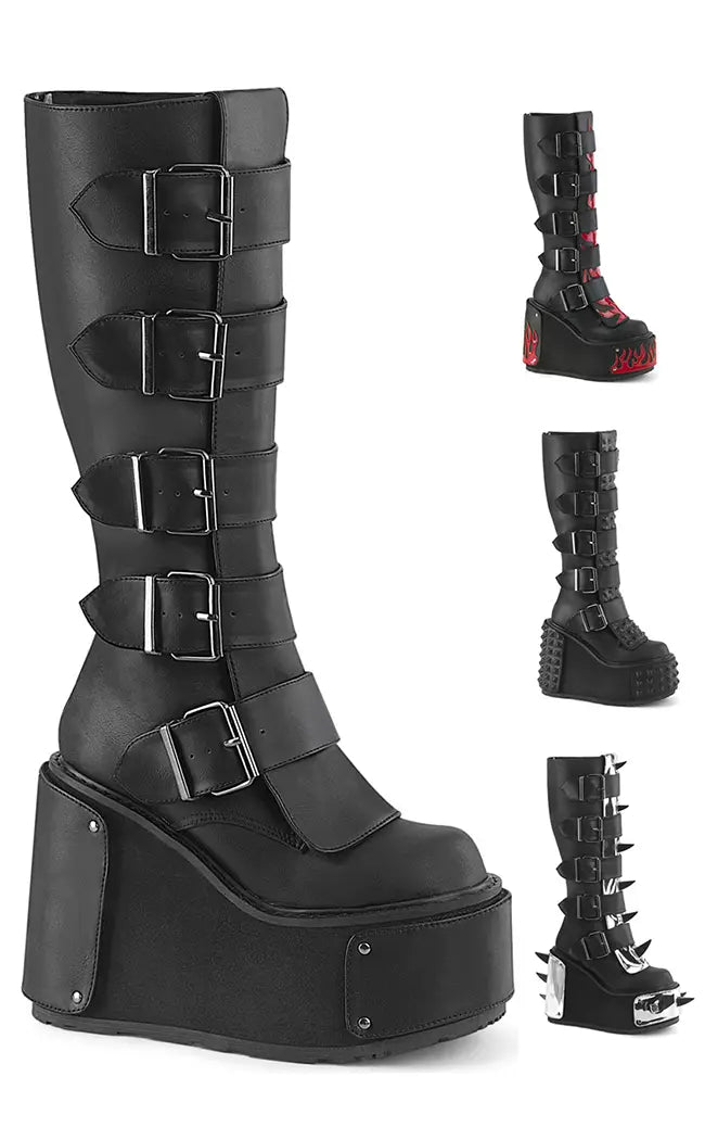 Transformer-800 Black Platform Knee High Boots