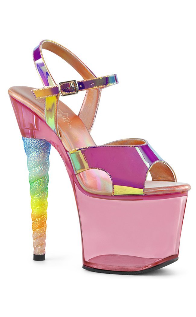 UNICORN-711T Pink Shifting TPU/ Bubblegum Pink Tinted Heels-Pleaser-Tragic Beautiful