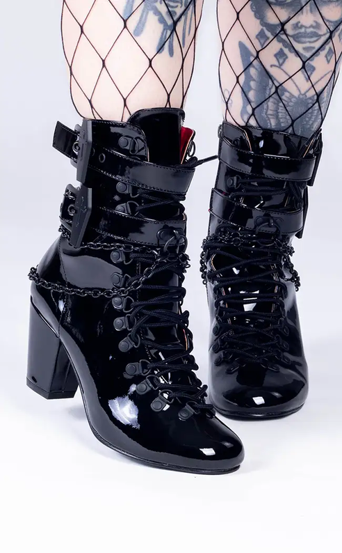 VIVIKA-128 Black Patent Ankle Boots-Demonia-Tragic Beautiful