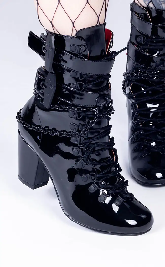 VIVIKA-128 Black Patent Ankle Boots-Demonia-Tragic Beautiful