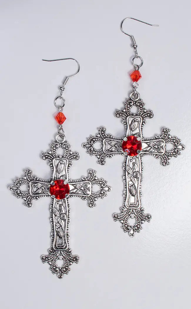 Vampira Obscura Cross Earrings Red