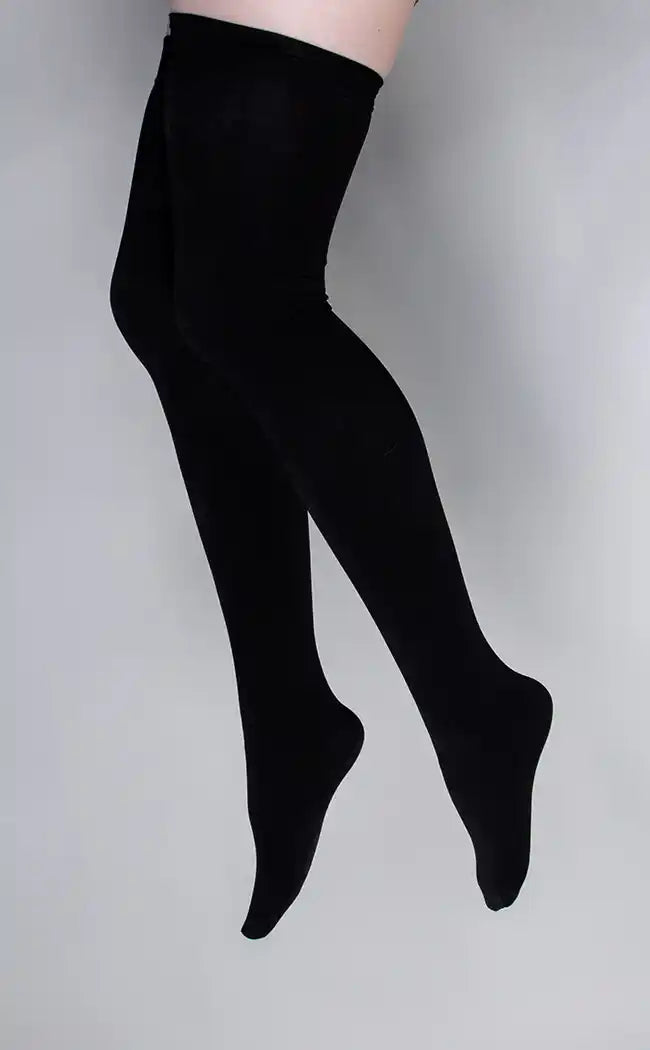 Vicious Thigh High Socks | Black | Plus-Size-Cold Black Heart-Tragic Beautiful