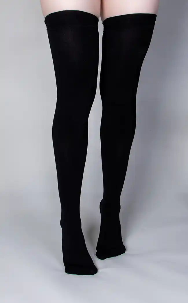 Vicious Thigh High Socks | Black | Plus-Size-Cold Black Heart-Tragic Beautiful