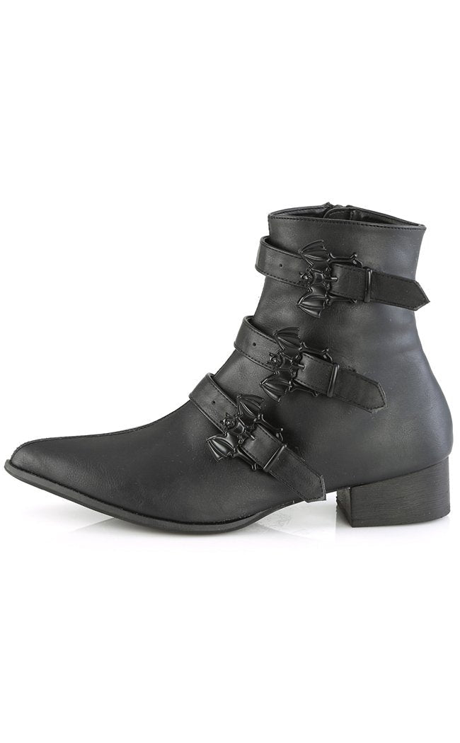 WARLOCK-50-B Black Vegan Winklepicker Bat Boots-Demonia-Tragic Beautiful