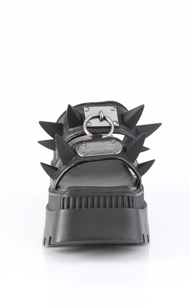 WRATH-13 Black Vegan Leather Spiked Platform Sandals-Demonia-Tragic Beautiful