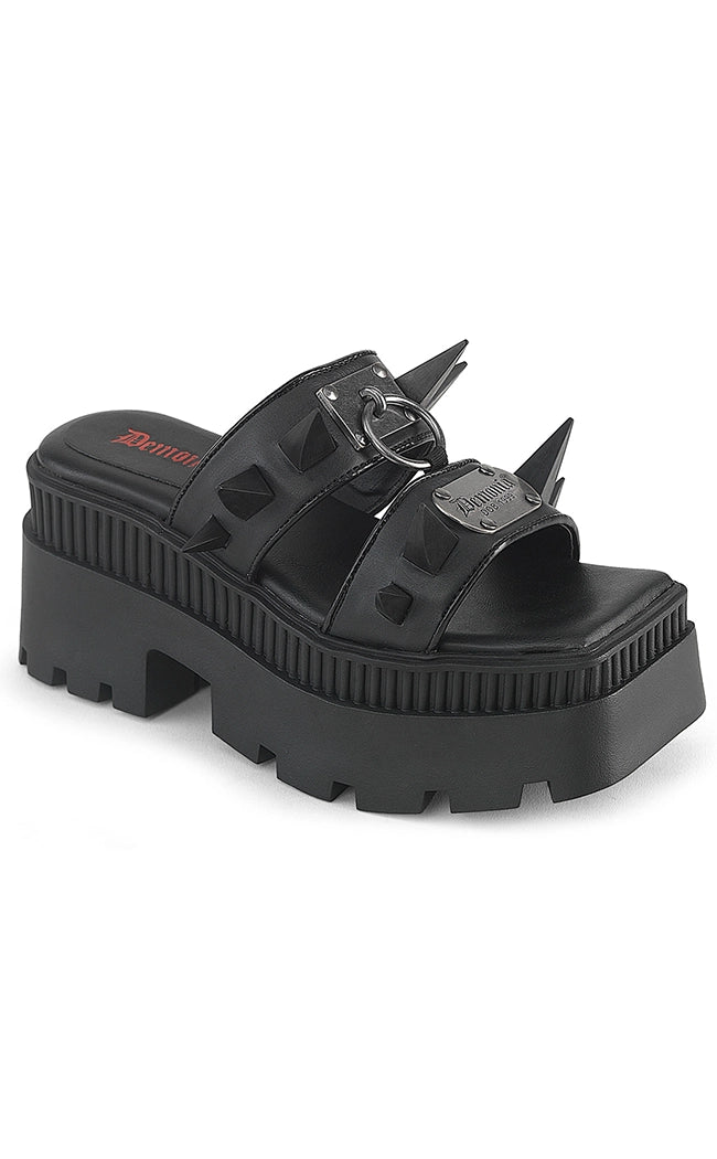 WRATH-13 Black Vegan Leather Spiked Platform Sandals