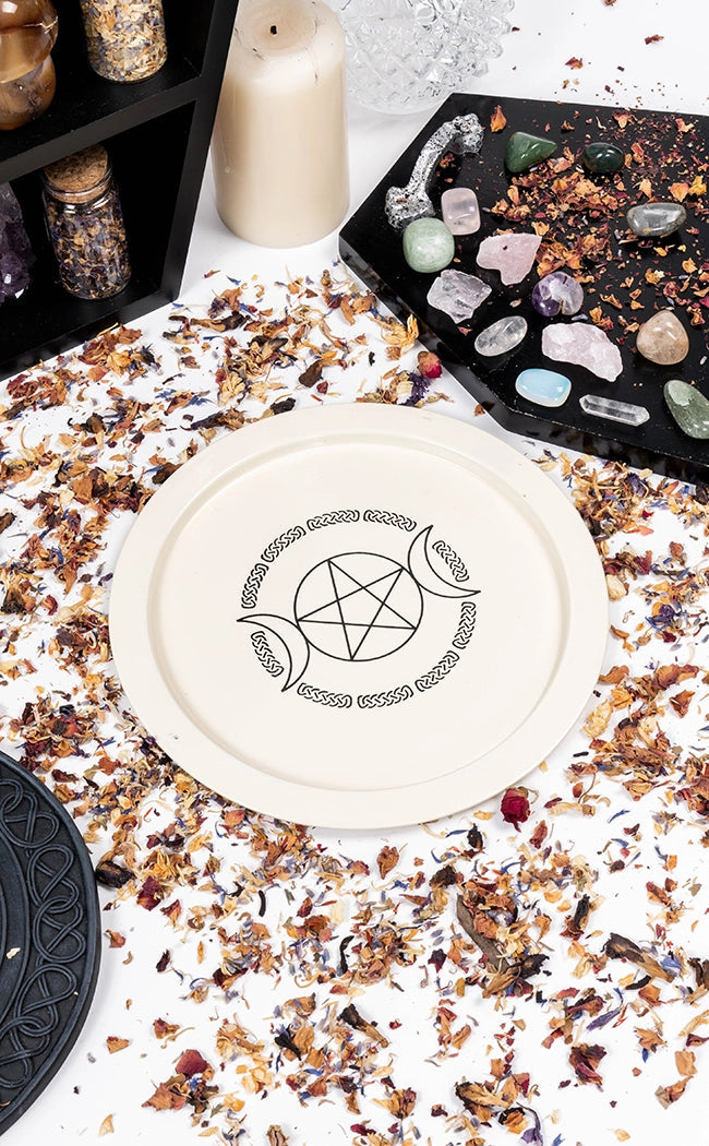 White Triple Moon Pentacle Offering Plate