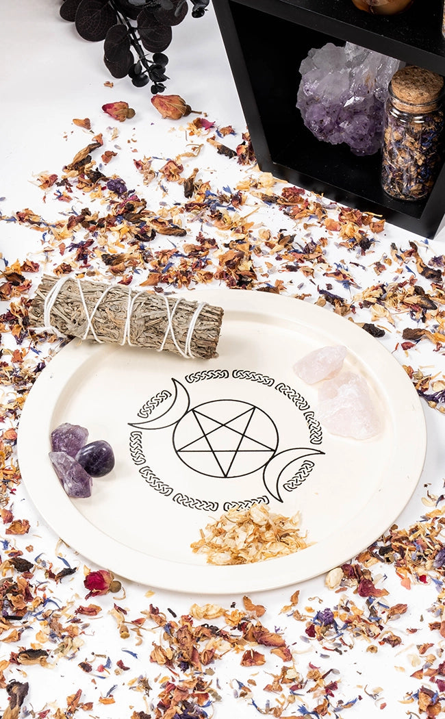 White Triple Moon Pentacle Offering Plate