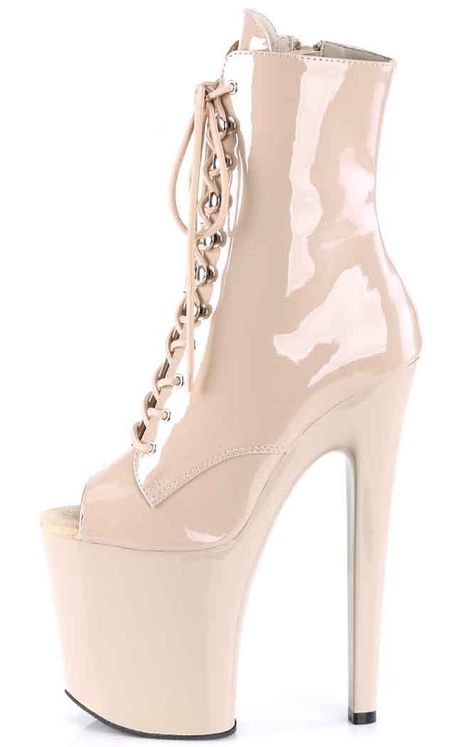 XTREME-1021 Nude Patent Peep Toe Ankle Boots-Pleaser-Tragic Beautiful