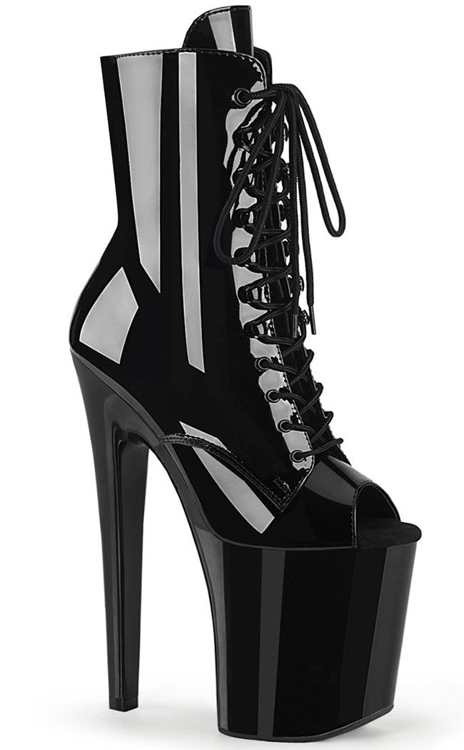 XTREME-1021 Black Patent Peep Toe Ankle Boots-Pleaser-Tragic Beautiful