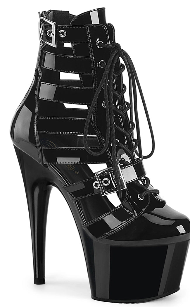 ADORE-1013MST Black Patent Ankle Boots