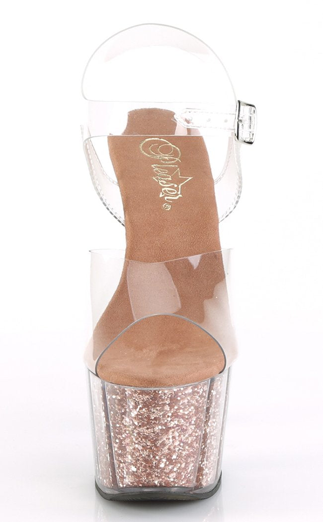 ADORE-708G Rose Gold Glitter Heels-Pleaser-Tragic Beautiful