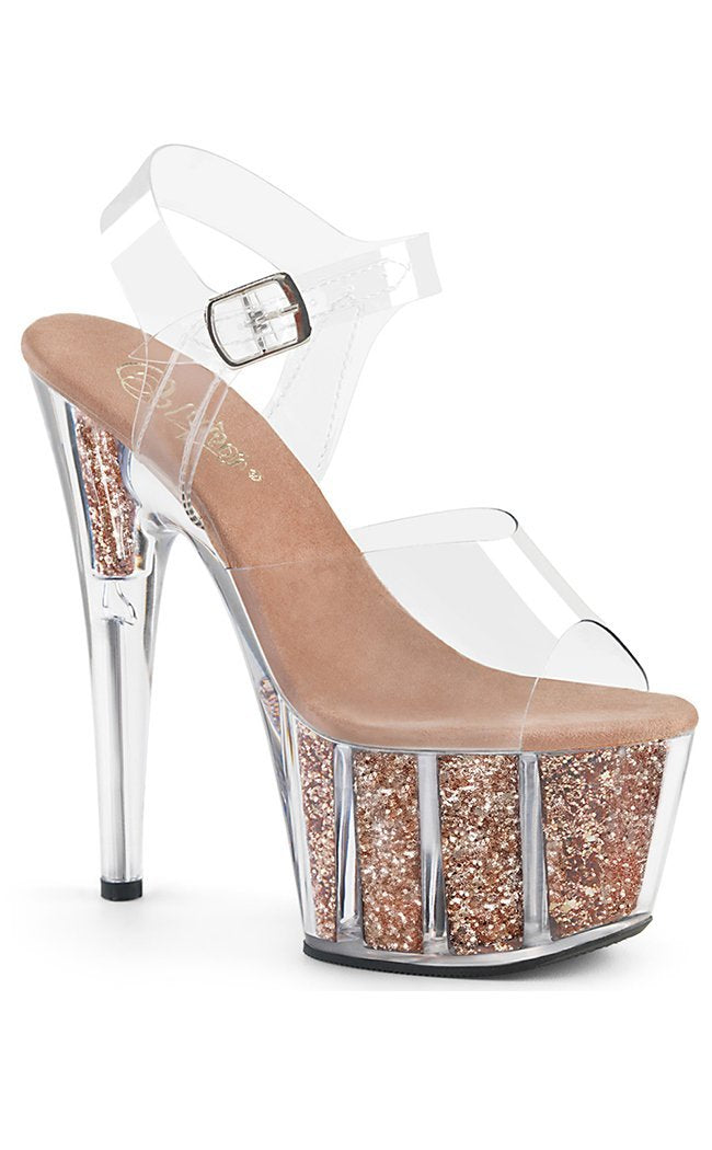 ADORE-708G Rose Gold Glitter Heels-Pleaser-Tragic Beautiful