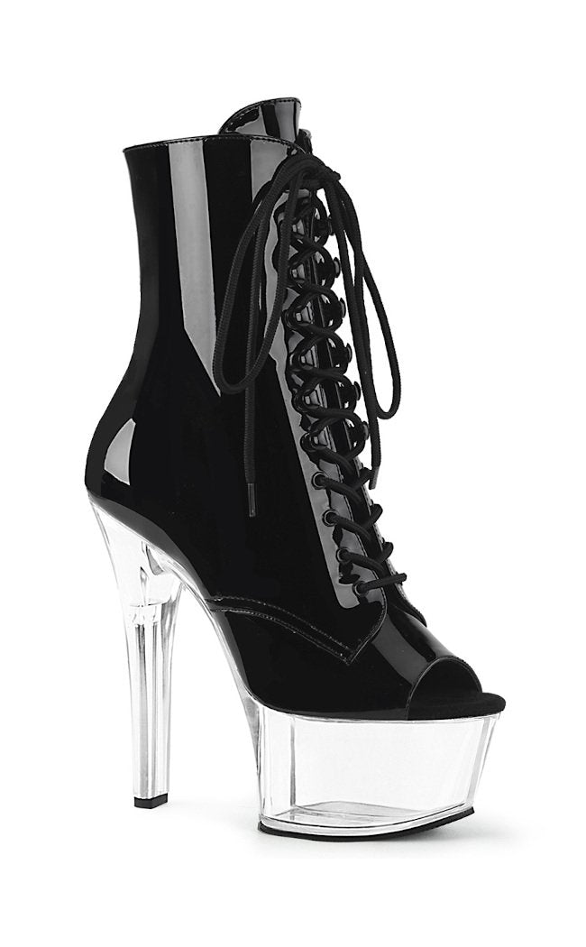 ASPIRE-1021 Black Patent & Clear Ankle Boots-Pleaser-Tragic Beautiful