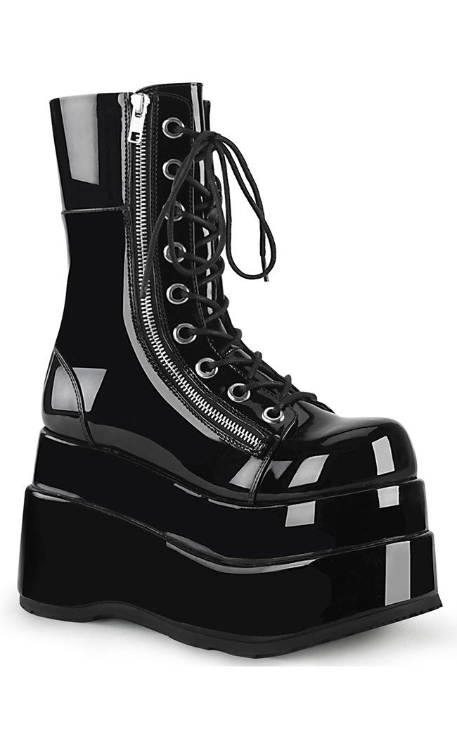 Demonia BEAR-265 Black Patent Platform Boots | Gothic Shoes Australia