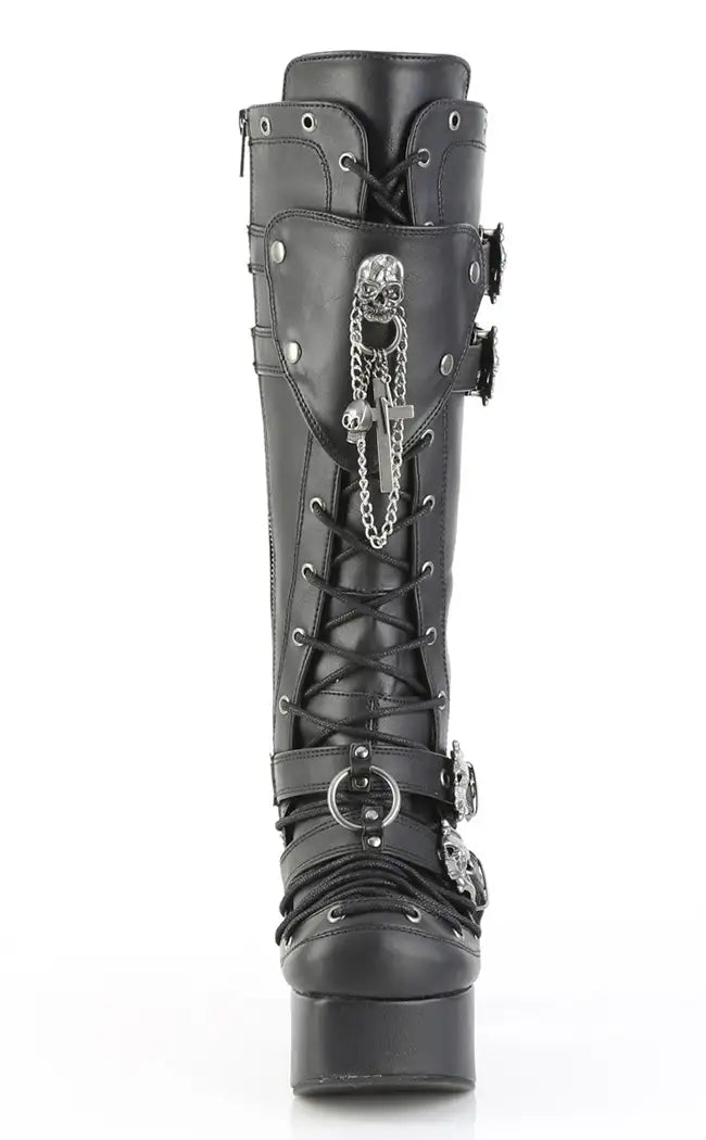 CHARADE-230 Black Chained Knee High Boots