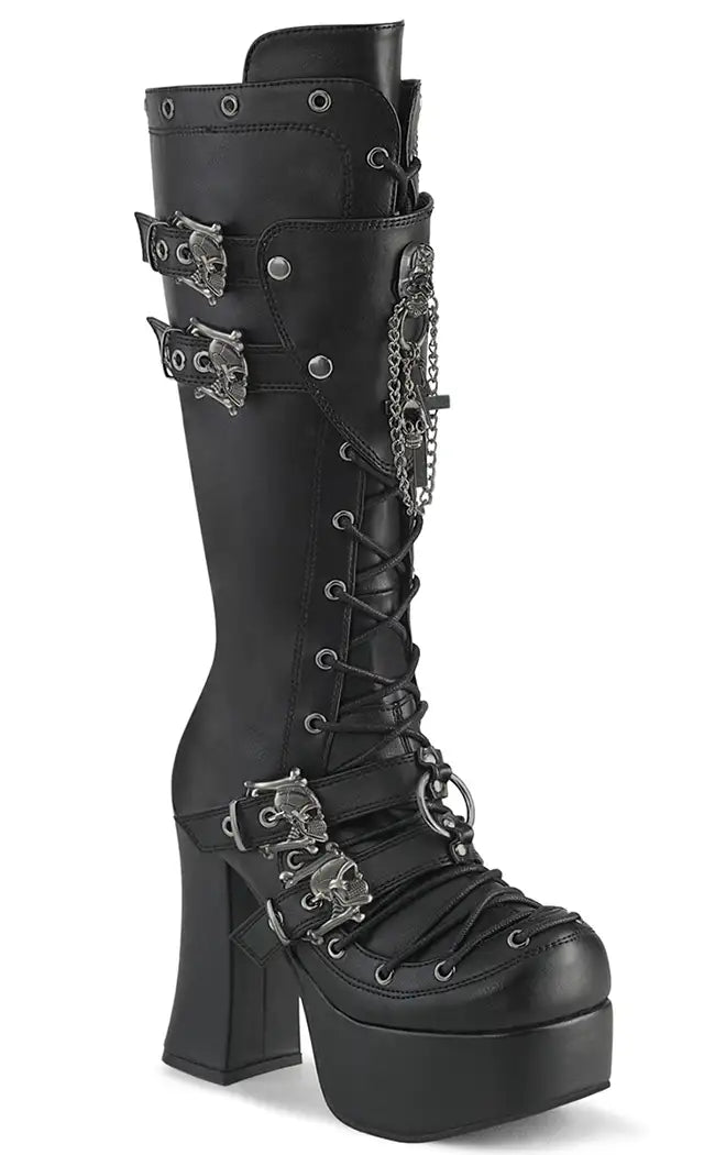 CHARADE-230 Black Chained Knee High Boots