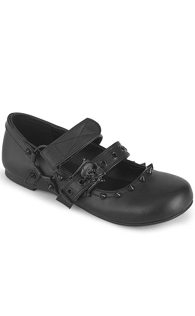 DAISY-08 Black Vegan Leather Flats-Demonia-Tragic Beautiful
