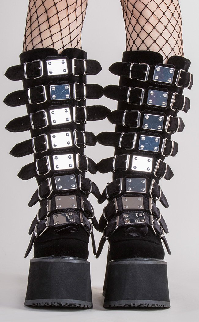 DAMNED-318 Black Velvet Boots-Demonia-Tragic Beautiful