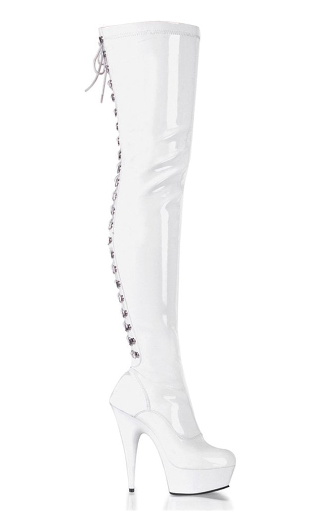 DELIGHT-3063 White Thigh High Boots-Pleaser-Tragic Beautiful