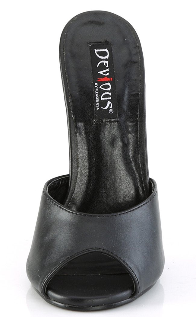 DOMINA-101 Black Faux Leather Peeptoe Heels-Devious-Tragic Beautiful