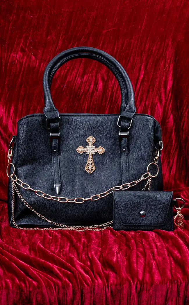 Don't Cross Me Black Leather Handbag