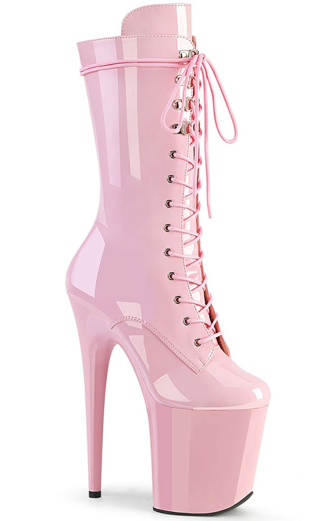 FLAMINGO-1050 Baby Pink Patent Mid Calf Boots-Pleaser-Tragic Beautiful