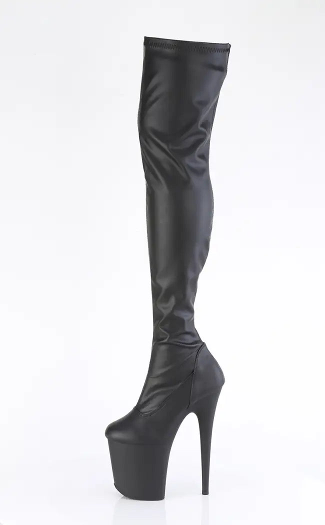 FLAMINGO-3000 Black Vegan Leather Stretch Thigh High Boots