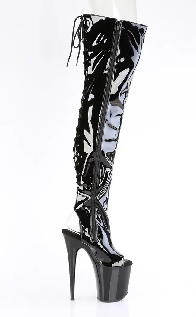 FLAMINGO-3017 Black Patent Thigh High Boots