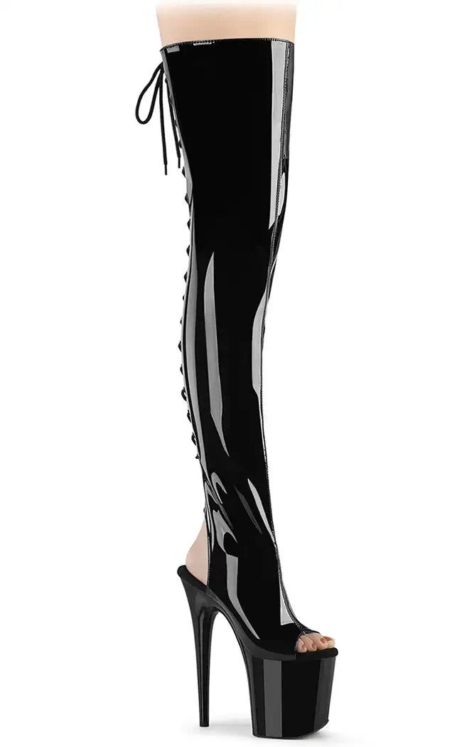FLAMINGO-3017 Black Patent Thigh High Boots