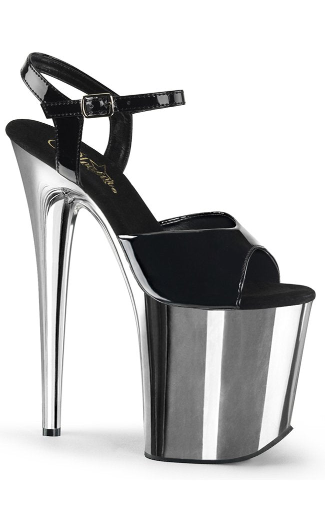 FLAMINGO-809 Black Patent & Silver Chrome Heels-Pleaser-Tragic Beautiful