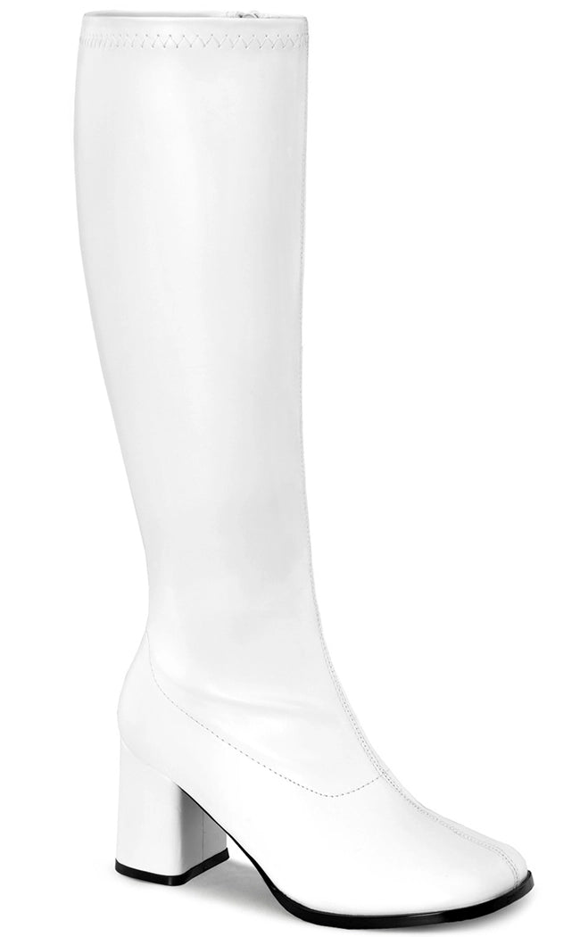 GOGO-300WC White Vegan Leather Wide Calf Boots-Funtasma-Tragic Beautiful