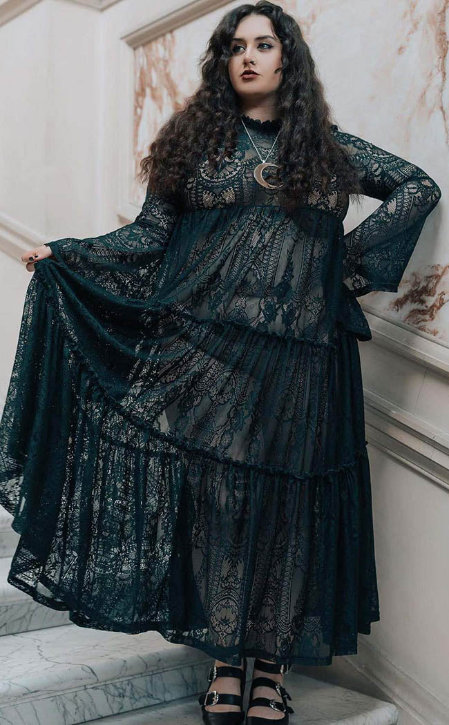 Killstar Australia | Hecate Green Lace Maxi Dress | Witchy Clothing Killstar Australia | Hecate Green Lace Maxi Dress | Witchy Clothing
