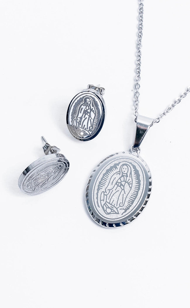 Holy Grail Necklace and Earrings Set-Cold Black Heart-Tragic Beautiful