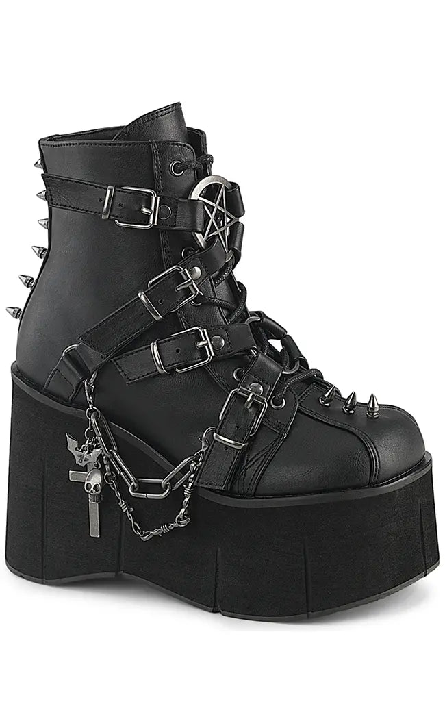 KERA-68 Black Vegan Leather Platform Ankle Boots-Demonia-Tragic Beautiful