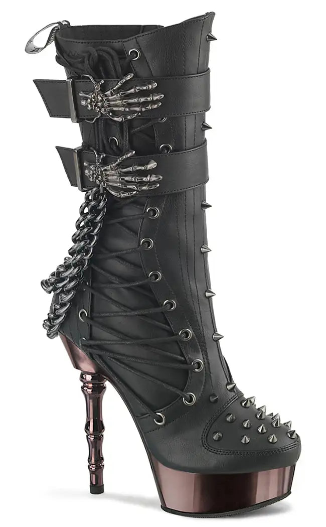 Muerto-159 Finger Bone Heel Chrome Platform Boots