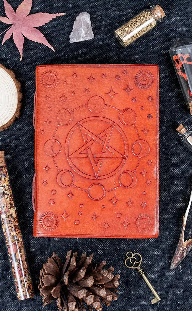 Pentagram Moon Phase Handmade Leather Journal