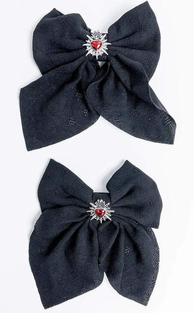 Sacred Heart Bow Hairclip | Red-Cold Black Heart-Tragic Beautiful