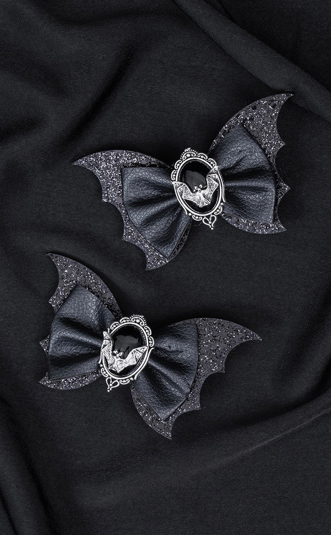 Sanctum Black Glitter Bat Bow Hairclip
