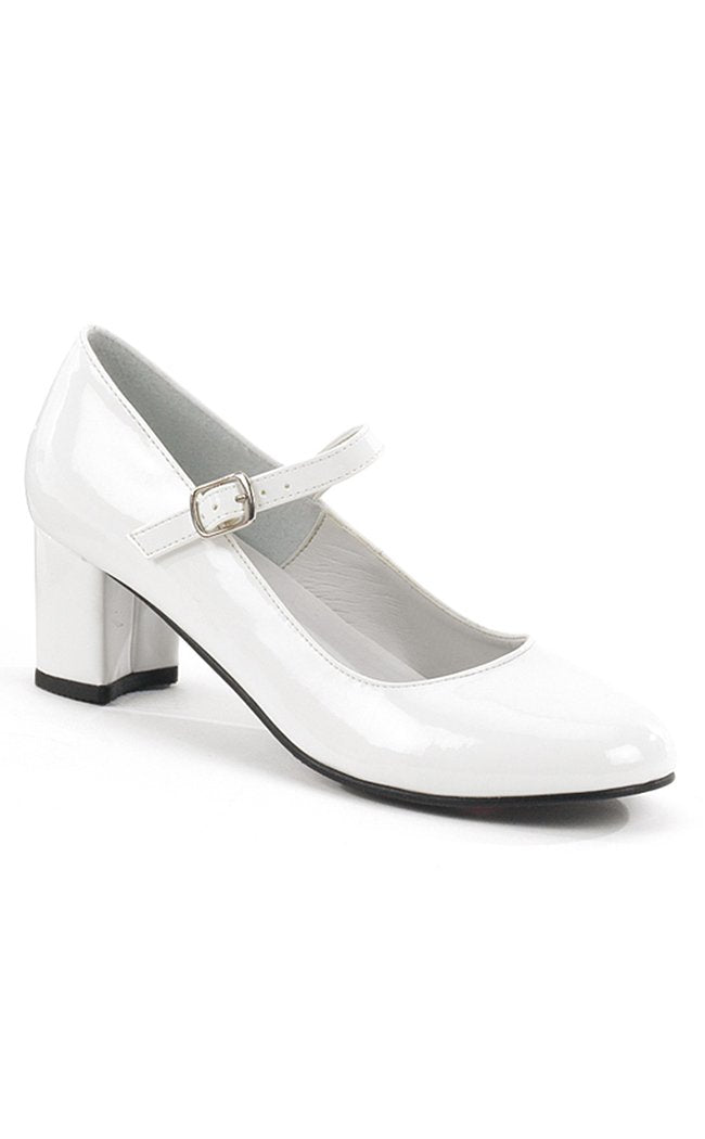 SCHOOLGIRL-50 Wht Pat Heels (Last Pair: 10)-Funtasma-Tragic Beautiful