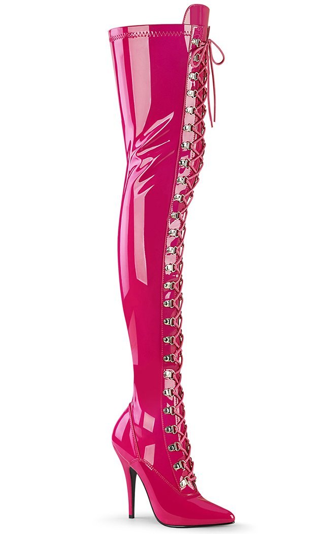 Pleaser SEDUCE-3024 Hot Pink Patent Thigh High Boots