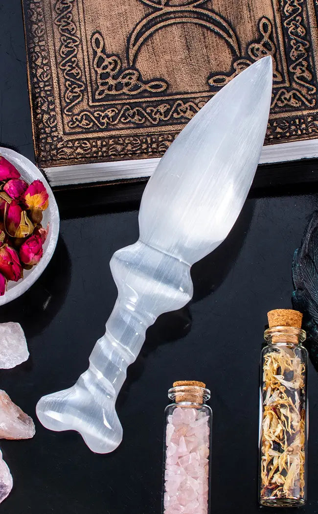 Selenite Athame Spiral Dagger-Crystals-Tragic Beautiful