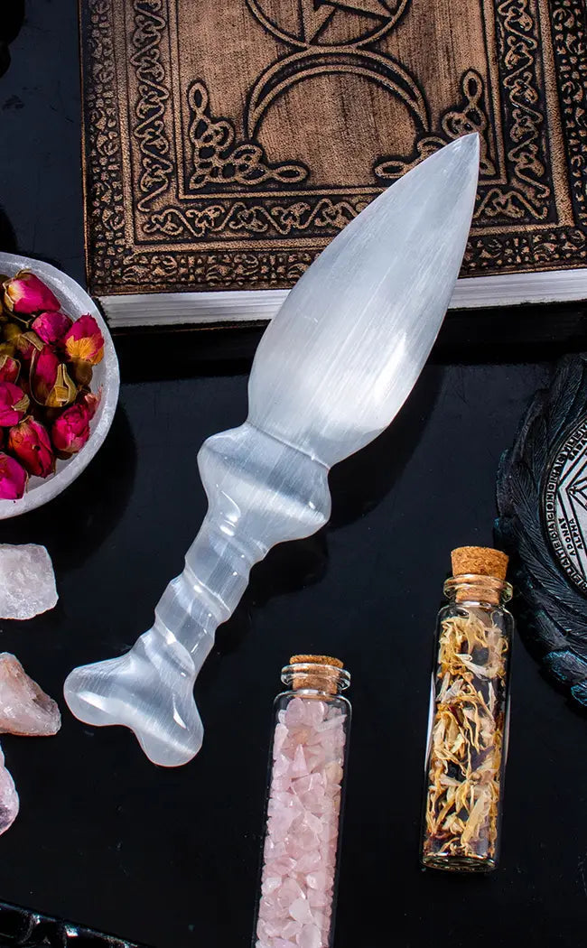 Selenite Athame Spiral Dagger-Crystals-Tragic Beautiful
