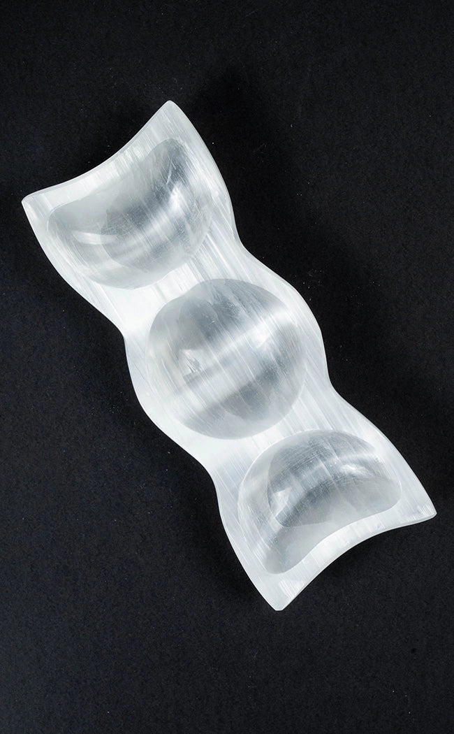 Selenite Triple Moon Crystal Bowl