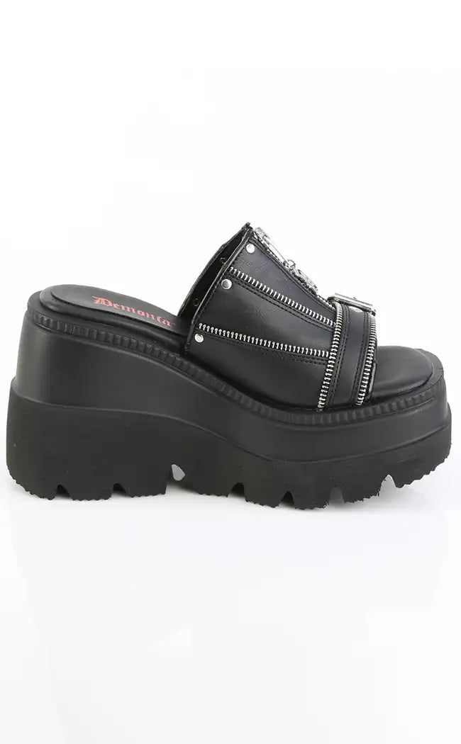 SHAKER-07 Black Platform Wedge Sandals