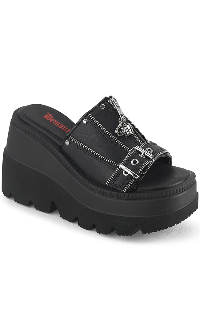 SHAKER-07 Black Platform Wedge Sandals