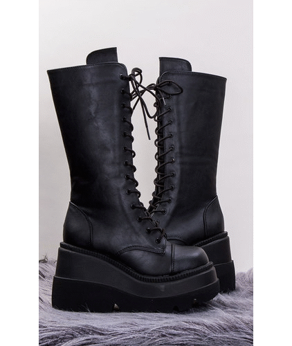 SHAKER-72 Black Vegan Leather Platform Boots