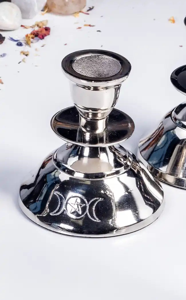 Silver Triple Moon Candle Holder Set-Candles-Tragic Beautiful